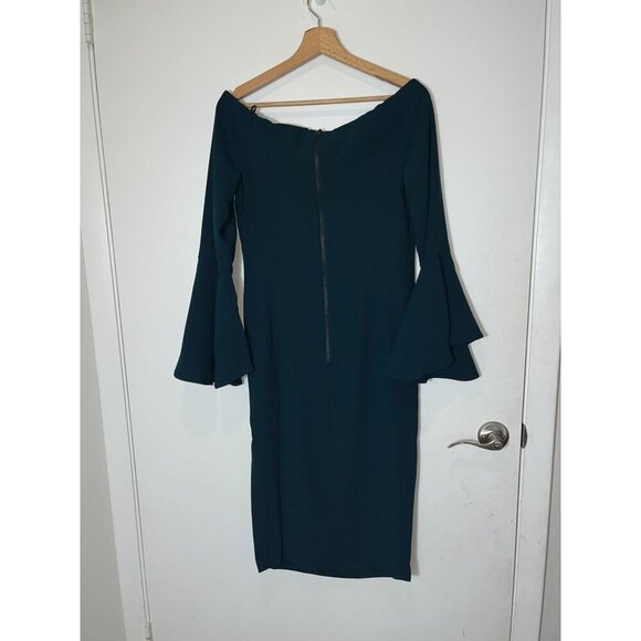 NWT Bardot Off The Shoulder Bell Sleeve Midi Length Solange Dress Women 8 Teal - Picture 6 of 12